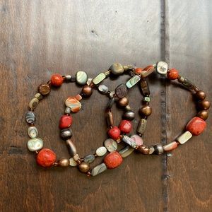SILPADA 3 Coral Abalone Sterling Stretch Bracelets
